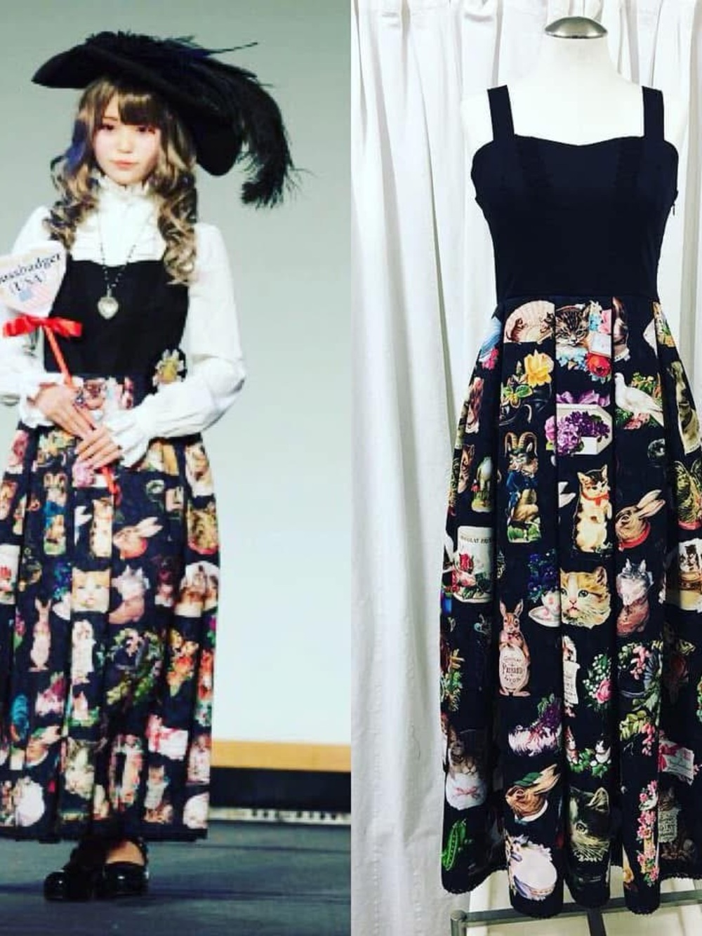 Mossbadger Victorian Scrapebook JSK Dress Black Long Cats/Dogs Japanese Lolita